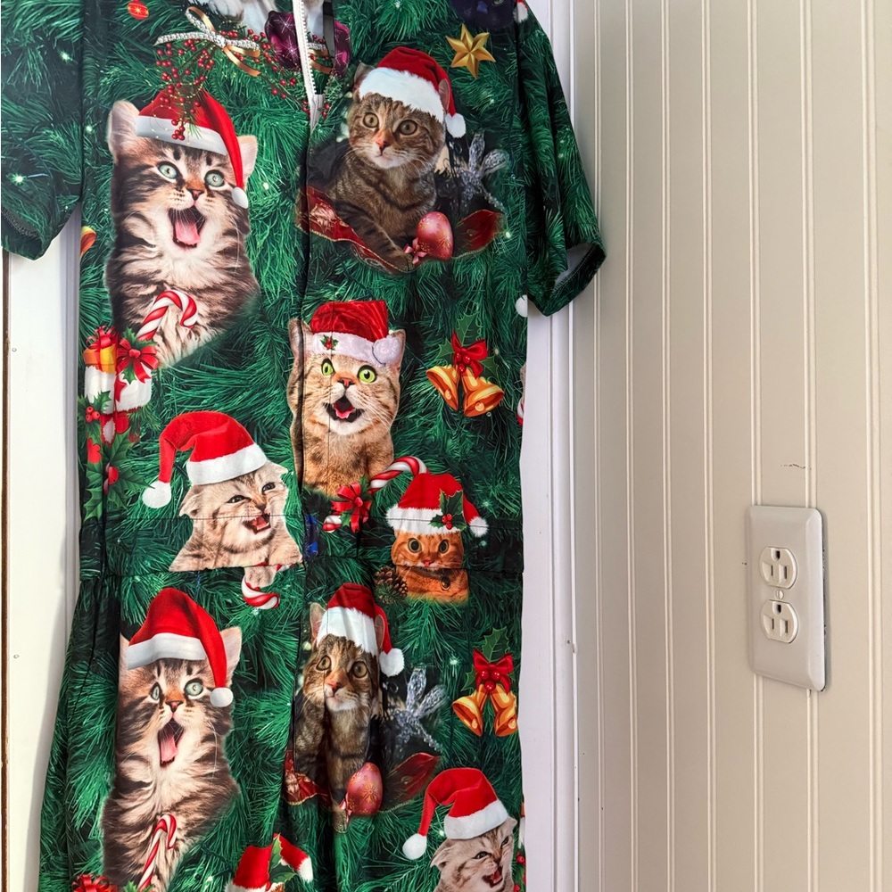 Festive Cat Print Kids Pajamas